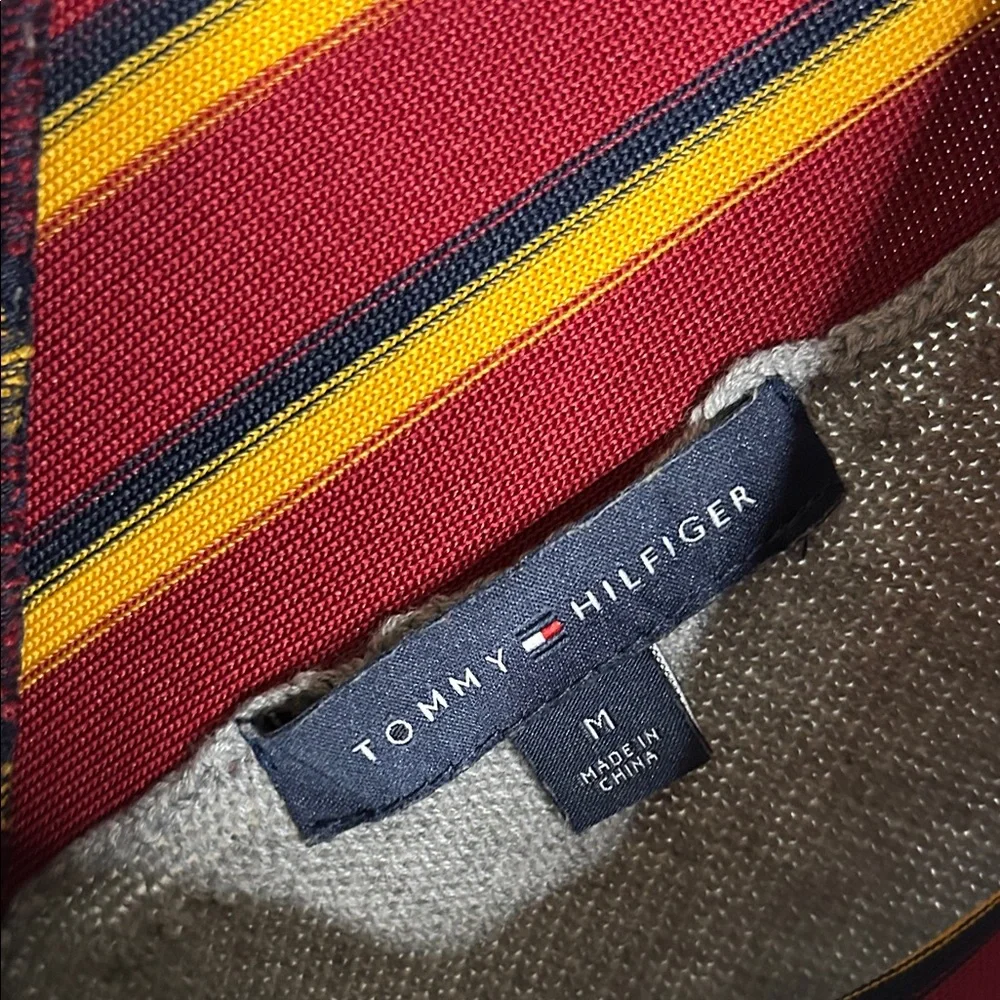 Tommy Hilfiger Gray V-Neck Sweater with Multicolor Stripes - Picture 2 of 11